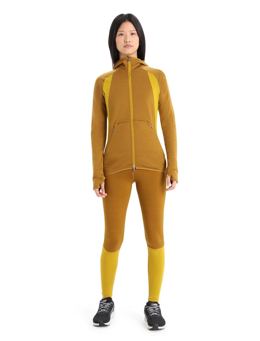 Women's Icebreaker ZoneKnit™ Merino Long Sleeve Zip Hoodie Clove / Silent Gold | CA 1274HAPK